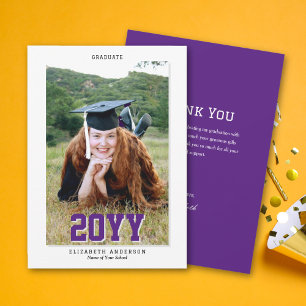 Modern Chic Purple Graduate 2024 Graduation Photo Thank You Card