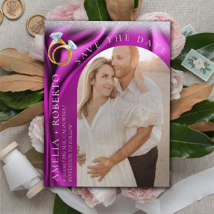 Modern Chic Purple Velvet Save the Date Photo Card