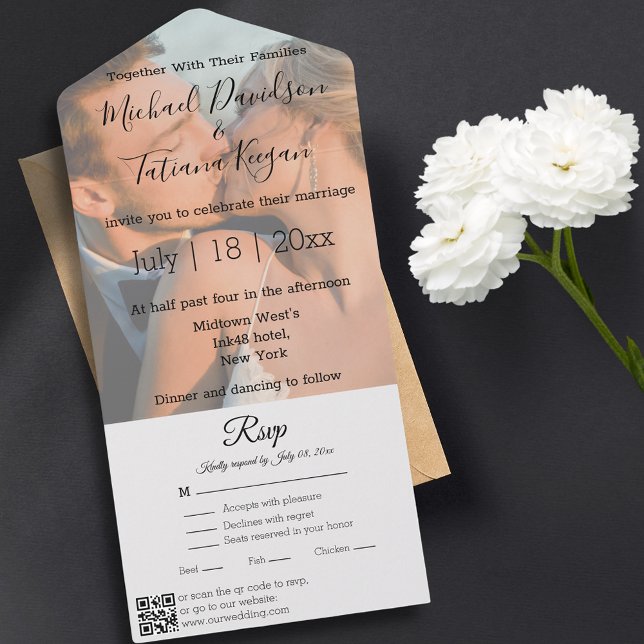 modern chic qr code rsvp photo wedding all in one  invitation (Creator Uploaded)