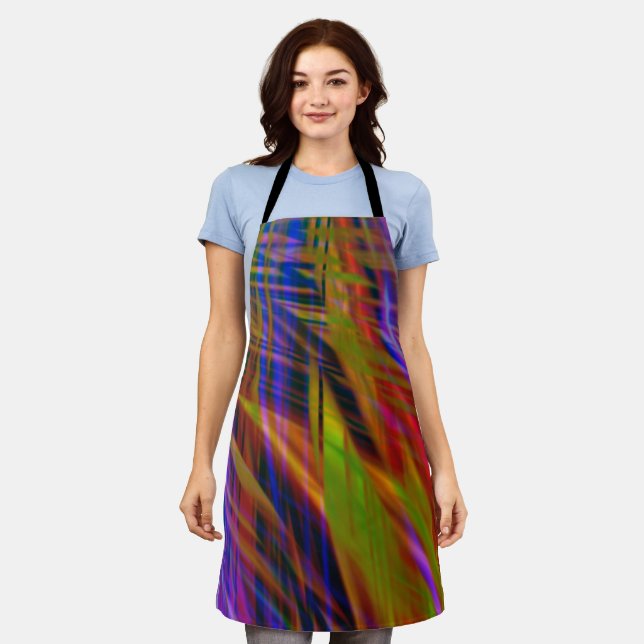 Modern Chic Rainbow Feather-Like Tartan Plaid Apron (Worn)