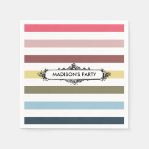 Modern Chic Rainbow Stripes With Party Name Napkin