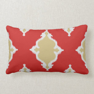 Modern chic red and gold ikat pillow