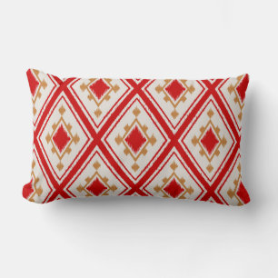 Modern chic red gold beige geometric ikat pillow