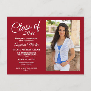 Modern Chic Red Graduation Photo Announcement Postcard