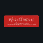 Modern Chic Red Holiday Christmas Return Address Return Address Label<br><div class="desc">Elegant and classy return labels for Christmas (Xmas) Holiday greeting cards. White script topography letters,  red background.  Modern letters for family name and address. Letter colour and font can be changed. Background colour is white but can be changed to any colour.</div>