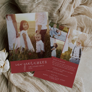 Modern Chic Red New Year Photo Year in Review Holiday Card