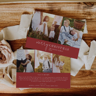 Modern Chic Red Photo Collage Christmas News Holiday Card