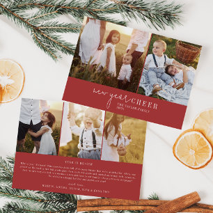Modern Chic   Red Photo Collage New Year News Holiday Card