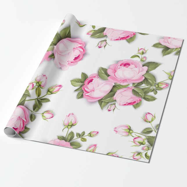 modern chic   red,pink floral wrapping paper (Unrolled)