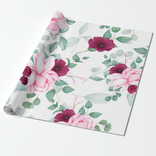 modern chic   red,pink floral wrapping paper