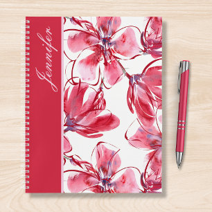 Modern Chic Red Tropical Floral Personalised Name Notebook