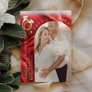 Modern Chic Red Velvet Save the Date Photo Card