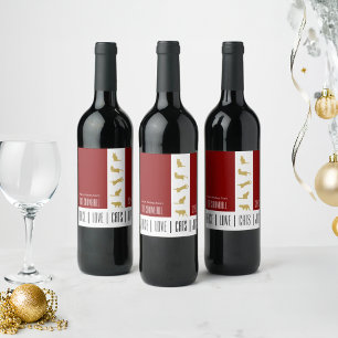 Modern Chic Red White and Gold Cat Lover Christmas Wine Label