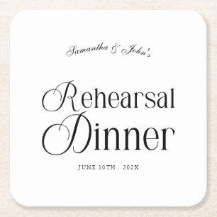 Modern Chic Rehearsal Dinner Square Paper Coaster