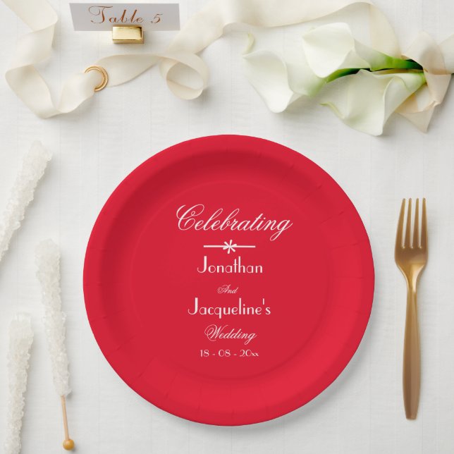 Modern Chic Romantic Red Wedding Cake Paper Plate (Wedding)