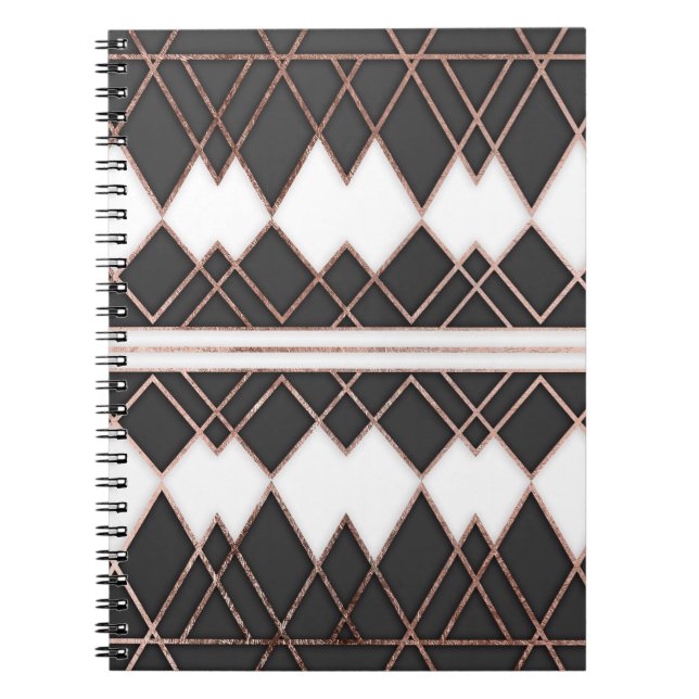 Modern Chic Rose Gold Black and White Triangles Notebook (Front)