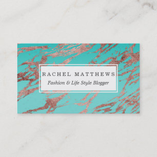 Modern Chic Rose Gold Blue Marble Business Card