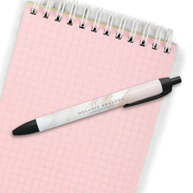 Modern Chic Rose Gold Blush Pink Marble Monogram Black Ink Pen (Creator Uploaded)