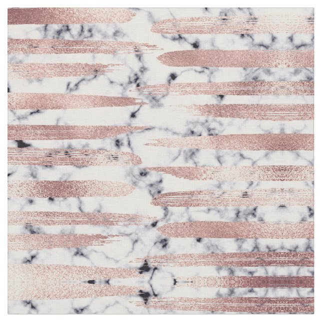 Modern Chic Rose Gold Brushstrokes Marble Fabric (Close Up)