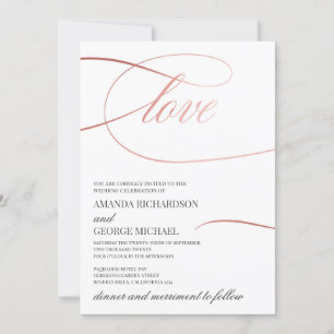 Modern chic rose gold calligraphy elegant wedding invitation