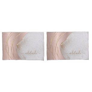 Modern Chic Rose Gold Glitter Script Monogram Name Pillowcase