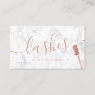 Modern chic rose gold lashes brush white marble business card