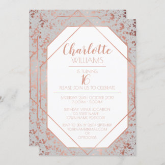Modern Chic Rose Gold Paint Flicks 16th Birthday Invitation