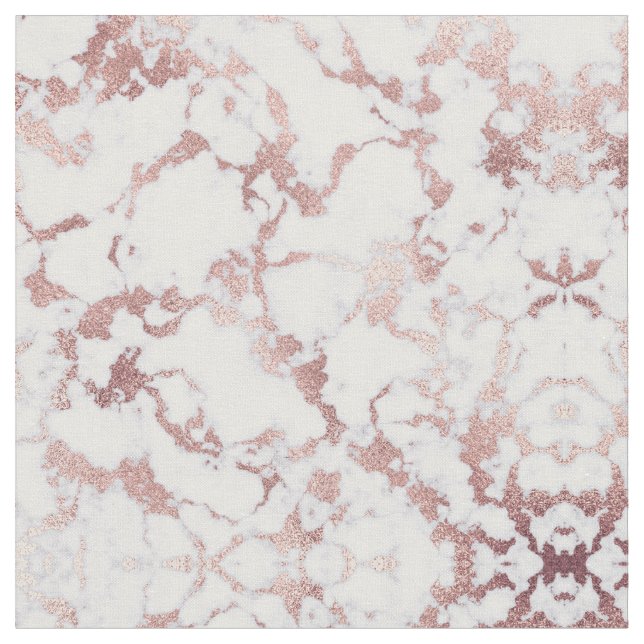 Modern Chic Rose Gold White Marble Stone Pattern Fabric (Close Up)