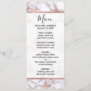 Modern Chic Rose Gold White Marble Stone Pattern Menu