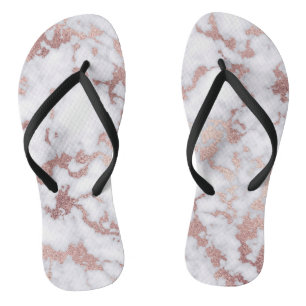 Modern Chic Rose Gold White Marble Stone Pattern Thongs