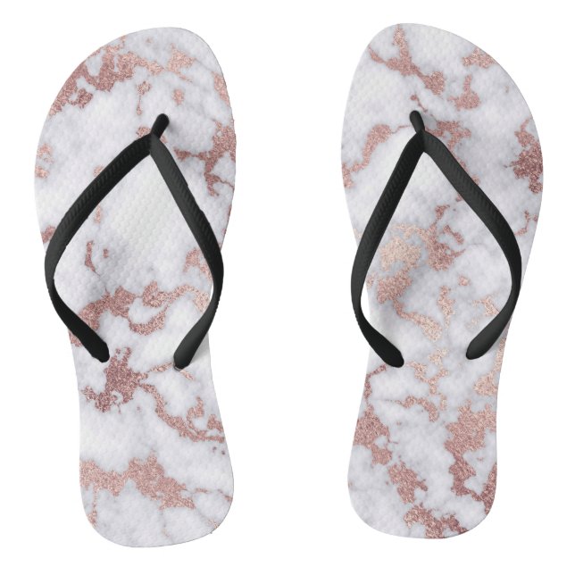 Modern Chic Rose Gold White Marble Stone Pattern Thongs (Footbed)
