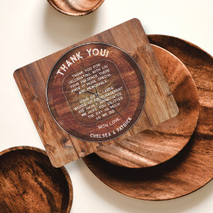 Modern Chic Rustic Round Wood Centerpiece Wedding Thank You Card