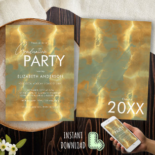 Modern Chic Sage Green and Gold Graduation Party Invitation