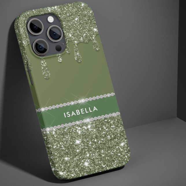 Modern Chic Sage Green Glitter Sparkle Diamond Case-Mate iPhone Case (Creator Uploaded)