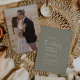 Modern Chic Sage Green Photo Back Wedding Invitation