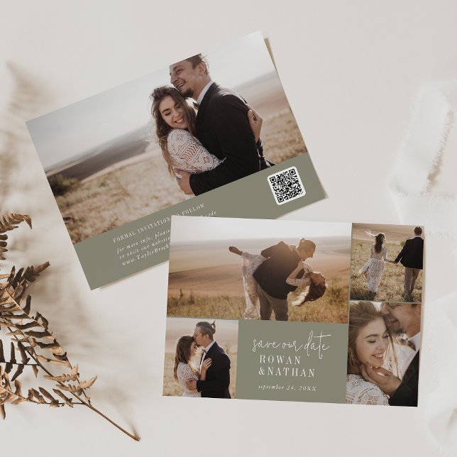 Modern Chic Sage Green Photo Collage Save The Date (Creator Uploaded)