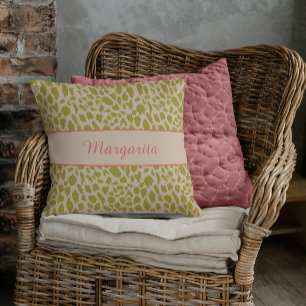 Modern Chic Sand Green & Blush Pink Animal Print Cushion