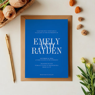 Modern Chic Sapphire Blue QR Code Wedding Invita Invitation