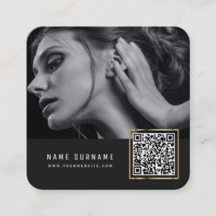 modern chic scannable barcode QR code photo Square Business Card