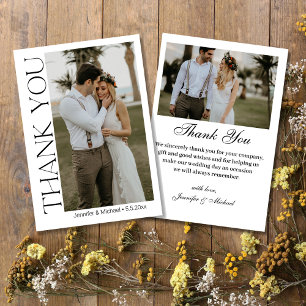 Modern Chic Script 2 Photo Wedding Thank You Card