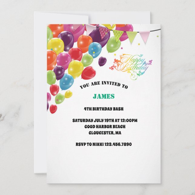 Modern chic script 4st birthday  invitation (Front)