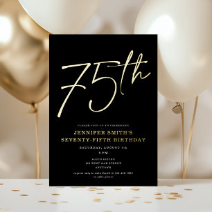Modern Chic Script 75th Birthday Party Gold