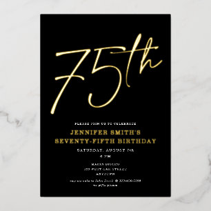 Modern Chic Script 75th Birthday Party Gold