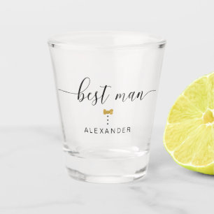Modern Chic Script Best man Gold Bow Tie Name Shot Glass