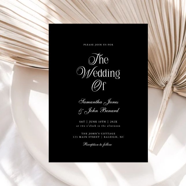 Modern Chic Script Black Elegant Wedding  Invitation (Creator Uploaded)