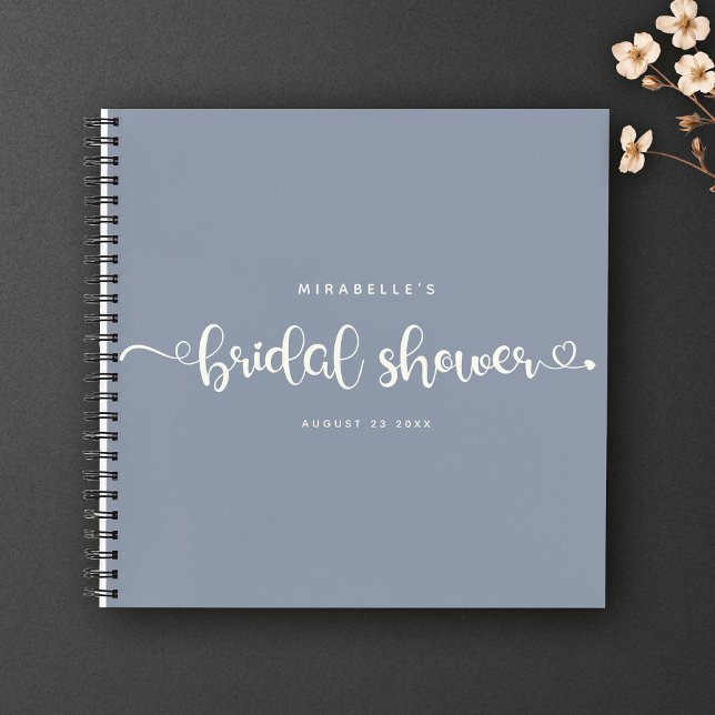Modern Chic Script Bridal Shower Blue Simple Guest Notebook (Creator Uploaded)