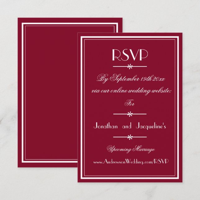 Modern Chic Script Elegant Burgundy Wedding  RSVP Card (Front/Back)