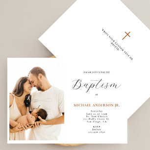 Modern Chic Script Elegant Photo Baptism Invitation