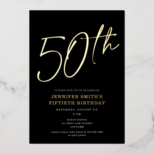 Modern Chic Script Fiftieth 50th Birthday Party (Front)