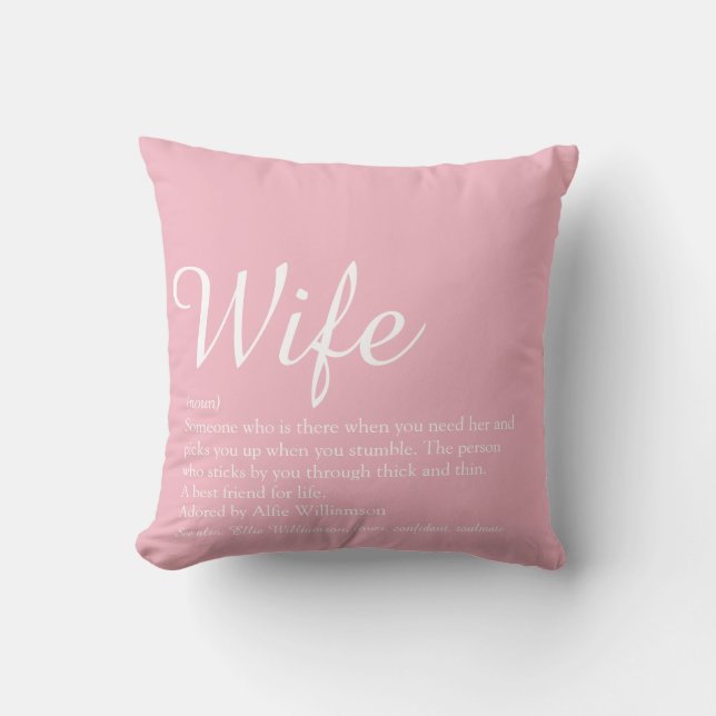 Modern Chic Script Girly Pink Fun Wife Definition  Cushion (Front)